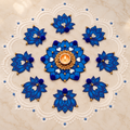 Neelkamal | Handcrafted Blue Lotus Rangoli & Diya Holder – 9-Piece Set | DEVIQ | CH-1008