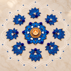 Neelkamal | Handcrafted Blue Lotus Rangoli & Diya Holder – 9-Piece Set | DEVIQ | CH-1008
