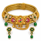 Haritika | Signature Gold-Tone Hasli Choker & Green Drop Earrings Set | DEVIQ | JS-1028