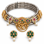Ruhani | Signature Dual-Tone Hasli Choker & Earrings Set | DEVIQ | JS-1032