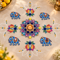 Gajpadma | Handcrafted Elephant & Lotus Rangoli Diya Holder – 9-Piece Set | DEVIQ | CH-1006