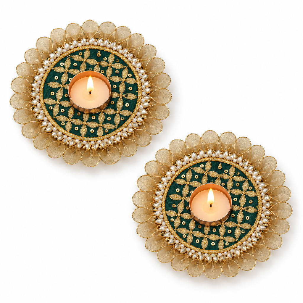Harideep | Handcrafted Rangoli Tealight Holders – Set of 2 | DEVIQ | CH-1003