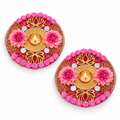 Pushpdeep | Handcrafted Pink Floral & Lotus Diya Holders – Set of 2 | DEVIQ | CH-1014