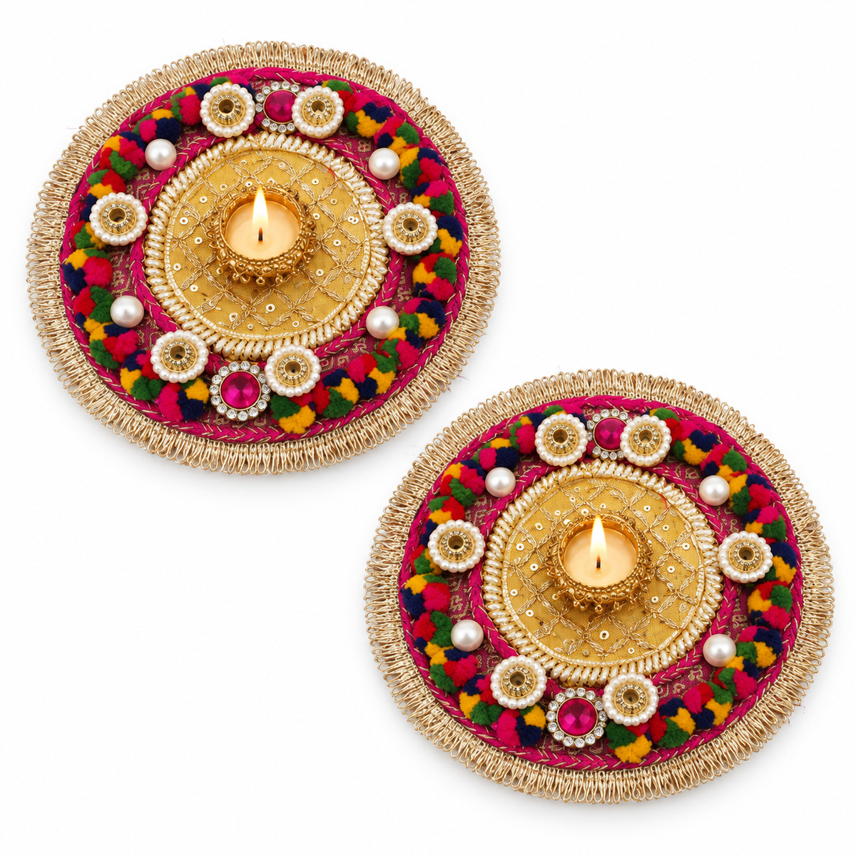 Rangratna | Handcrafted Multicolour Diya Holders – Set of 2 | DEVIQ | CH-1017