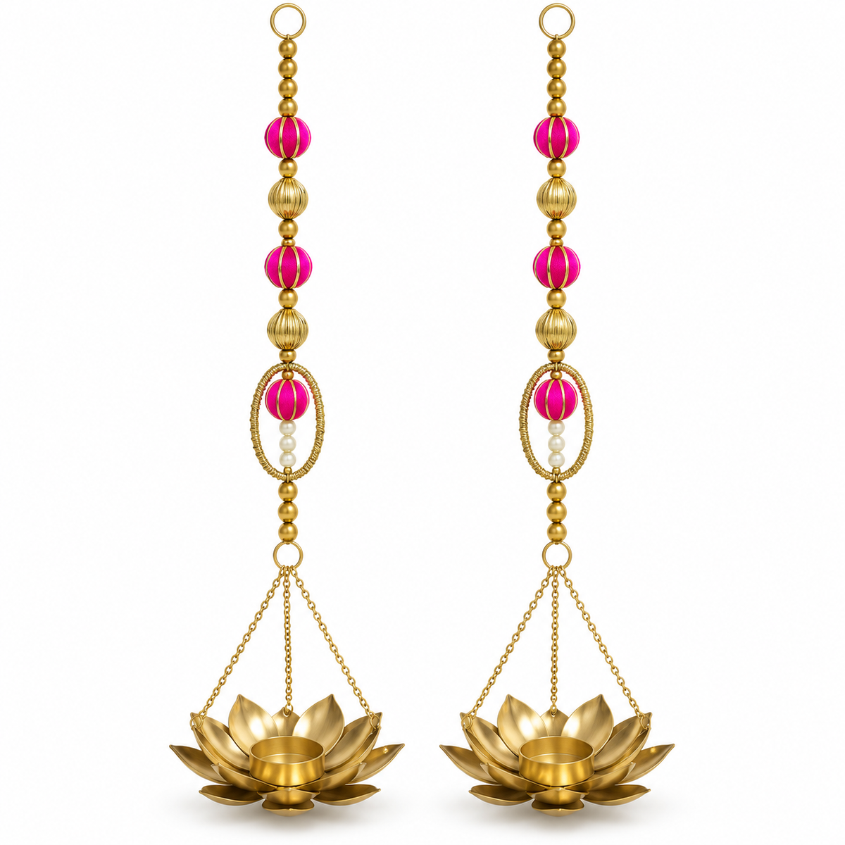 Padmaraga | Handcrafted Hanging Lotus Candle Holders – Set of 2 | DEVIQ | WH-1008