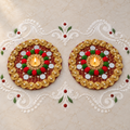 Utsavdeep | Handcrafted Mirror & Pom-Pom Diya Holders – Set of 2 | DEVIQ | CH-1007