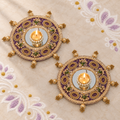 Rajdeep | Handcrafted Purple & Gold Mirror Diya Holders – Set of 2 | DEVIQ | CH-1010