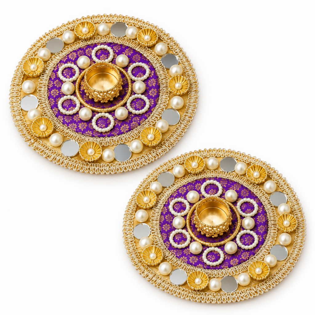 Rajprabha | Handcrafted Purple & Gold Diya Holders – Set of 2 | DEVIQ | CH-1023