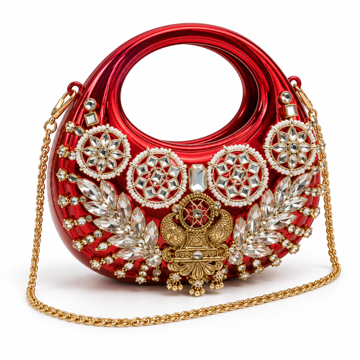Surkh Sitara miniature wedding sling bag on white background