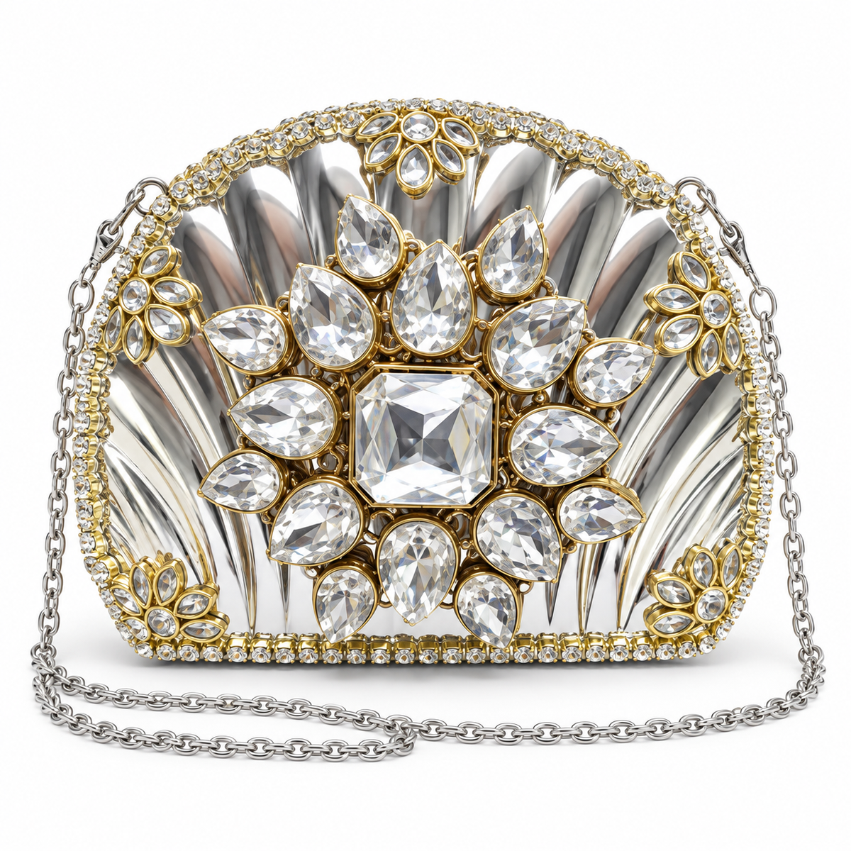 DEVIQ Chandrika shell clutch on white background