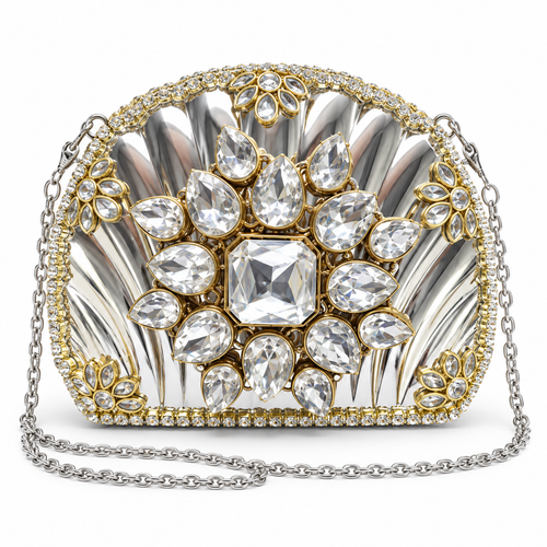 DEVIQ Chandrika shell clutch on white background