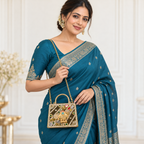 DEVIQ Mayur Manjari hard purse clutch — model with chain sling