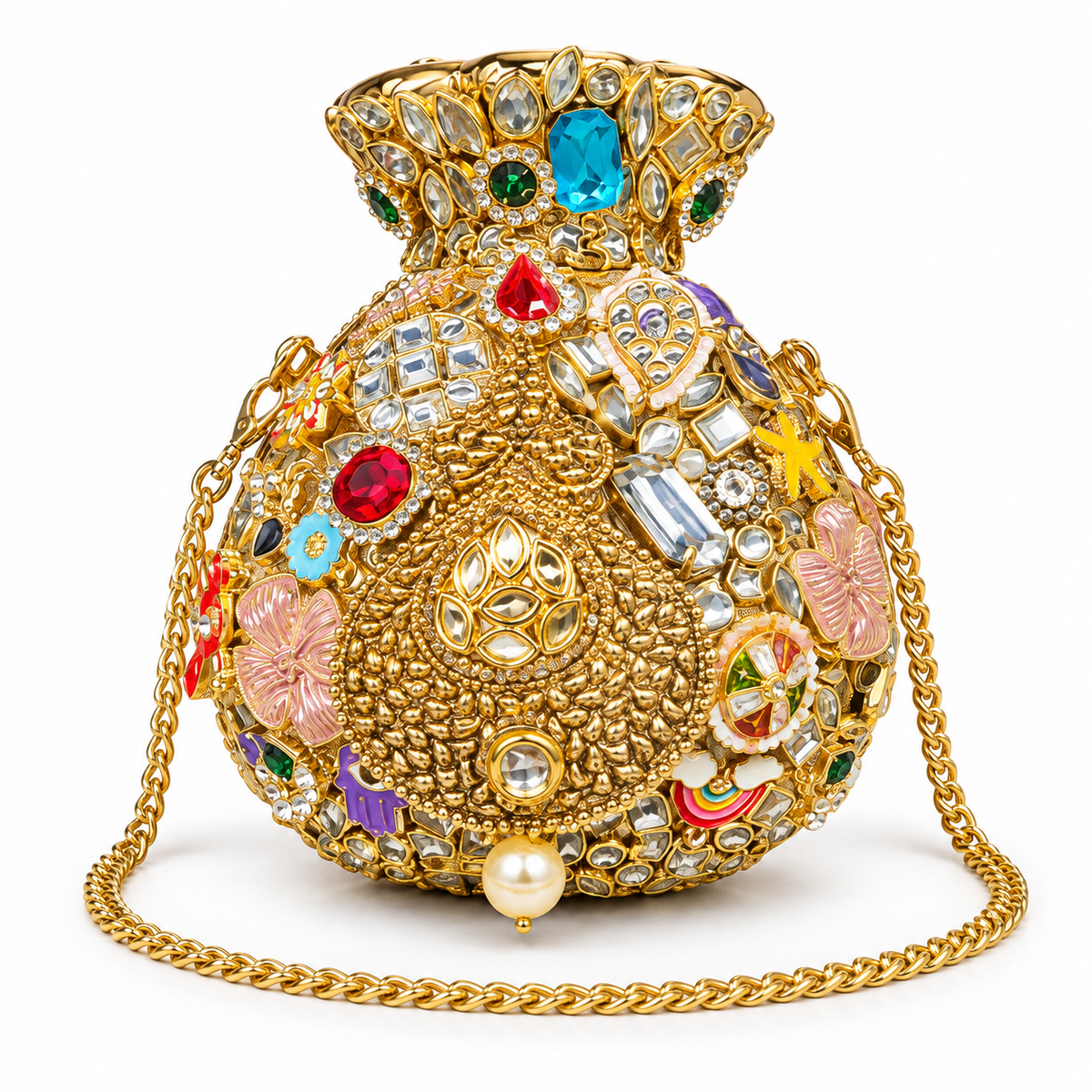DEVIQ Kanak Kalash pot clutch — white background