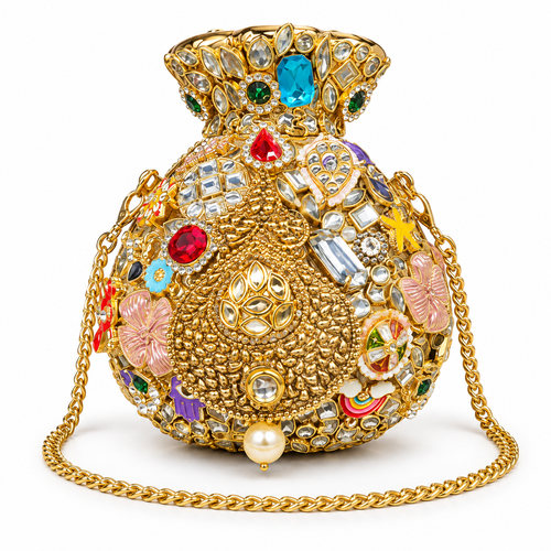 DEVIQ Kanak Kalash pot clutch — white background