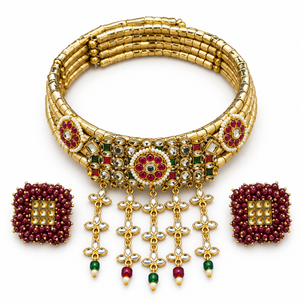 Surkh Lata hasli necklace and matching earrings — full set