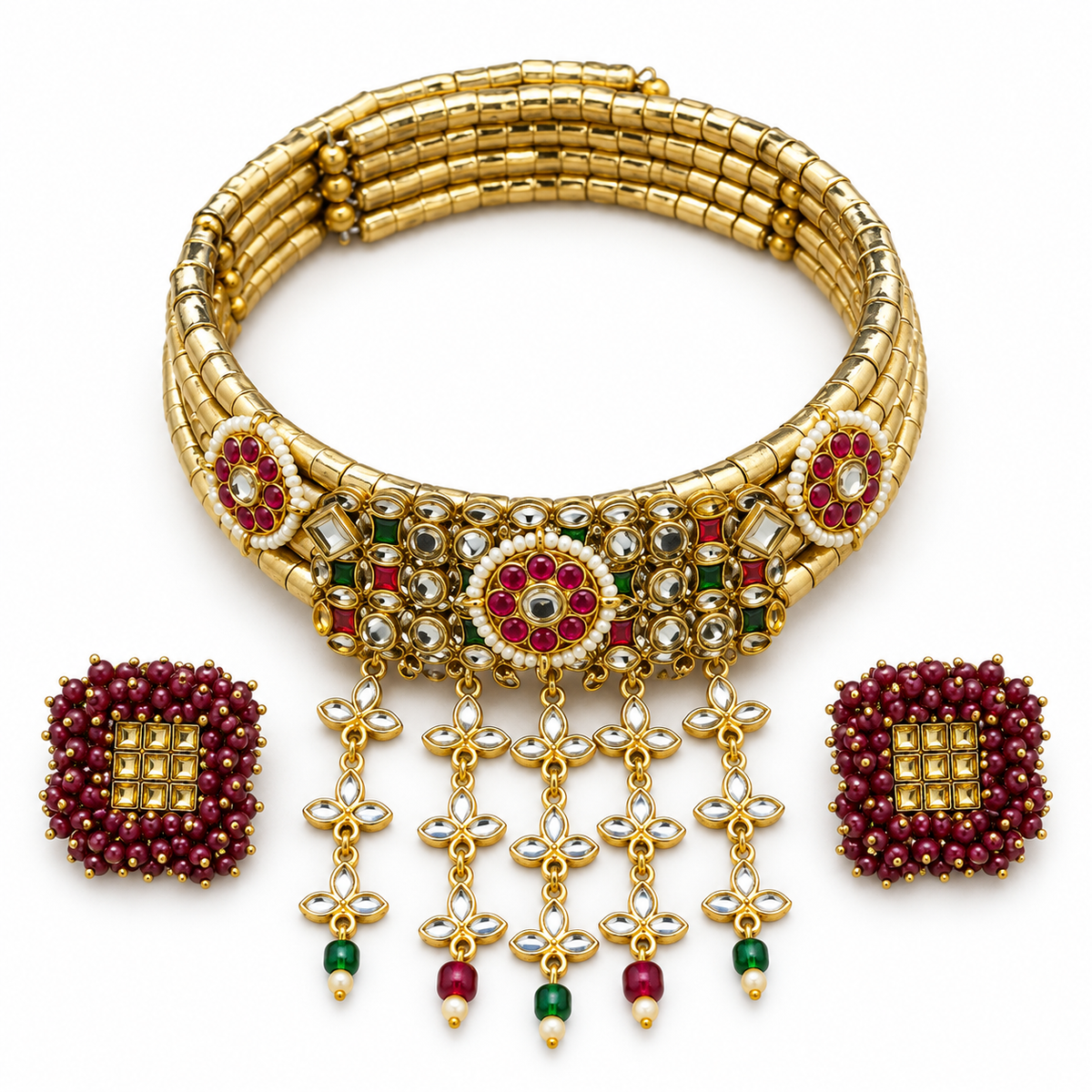 Surkh Lata hasli necklace and matching earrings — full set