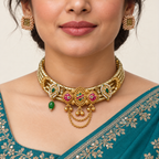 Hiranya hasli necklace and matching earrings — model view