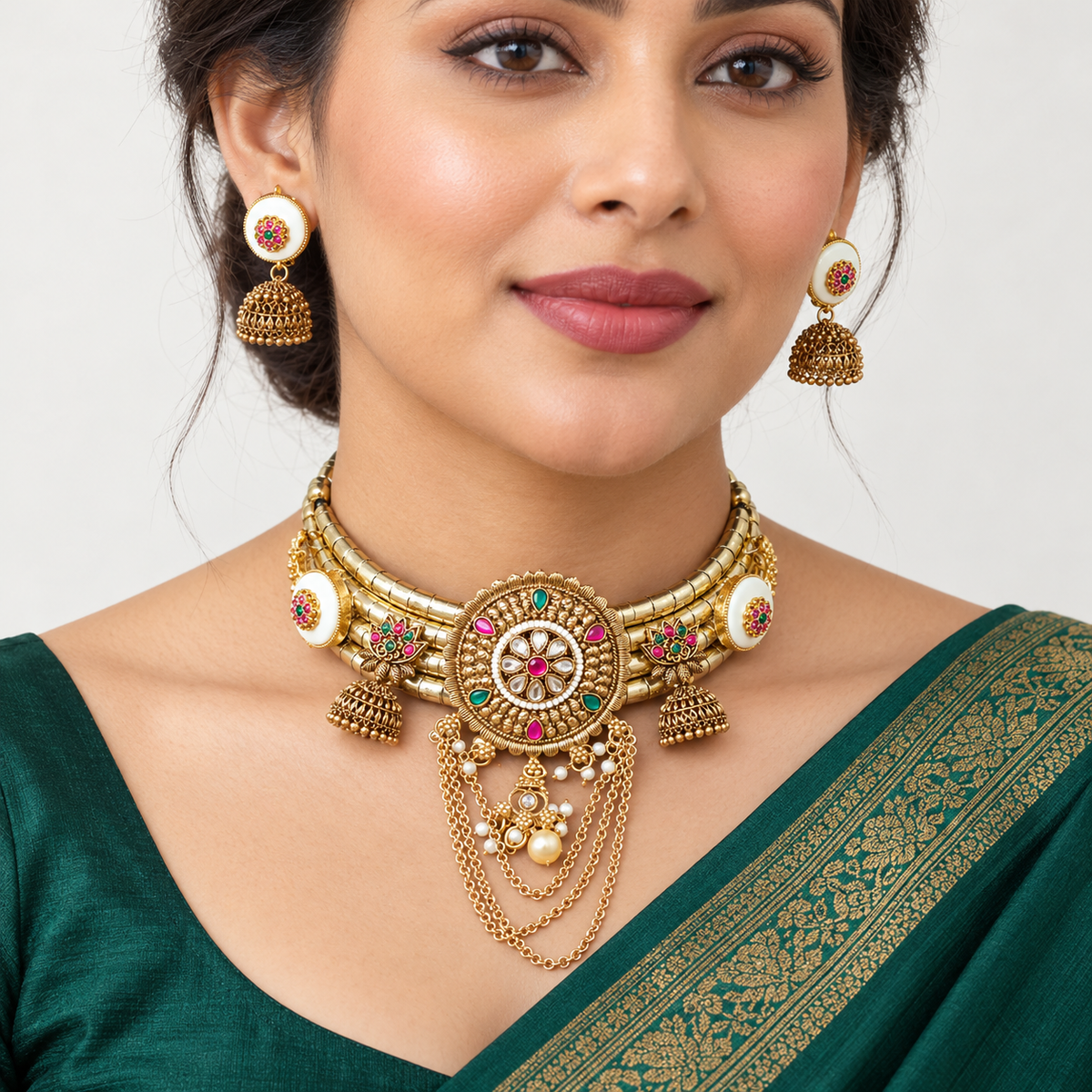 Rajrang hasli and earrings — model view
