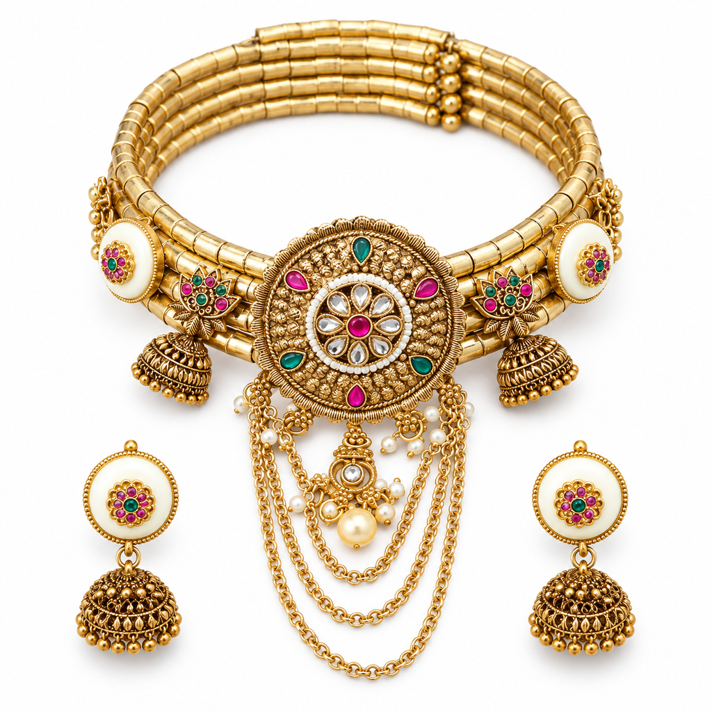 Rajrang hasli and earrings — white view