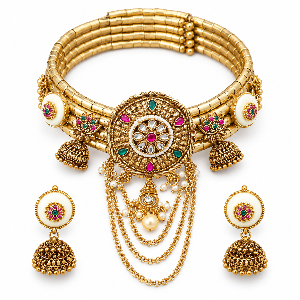 Rajrang hasli and earrings — white view