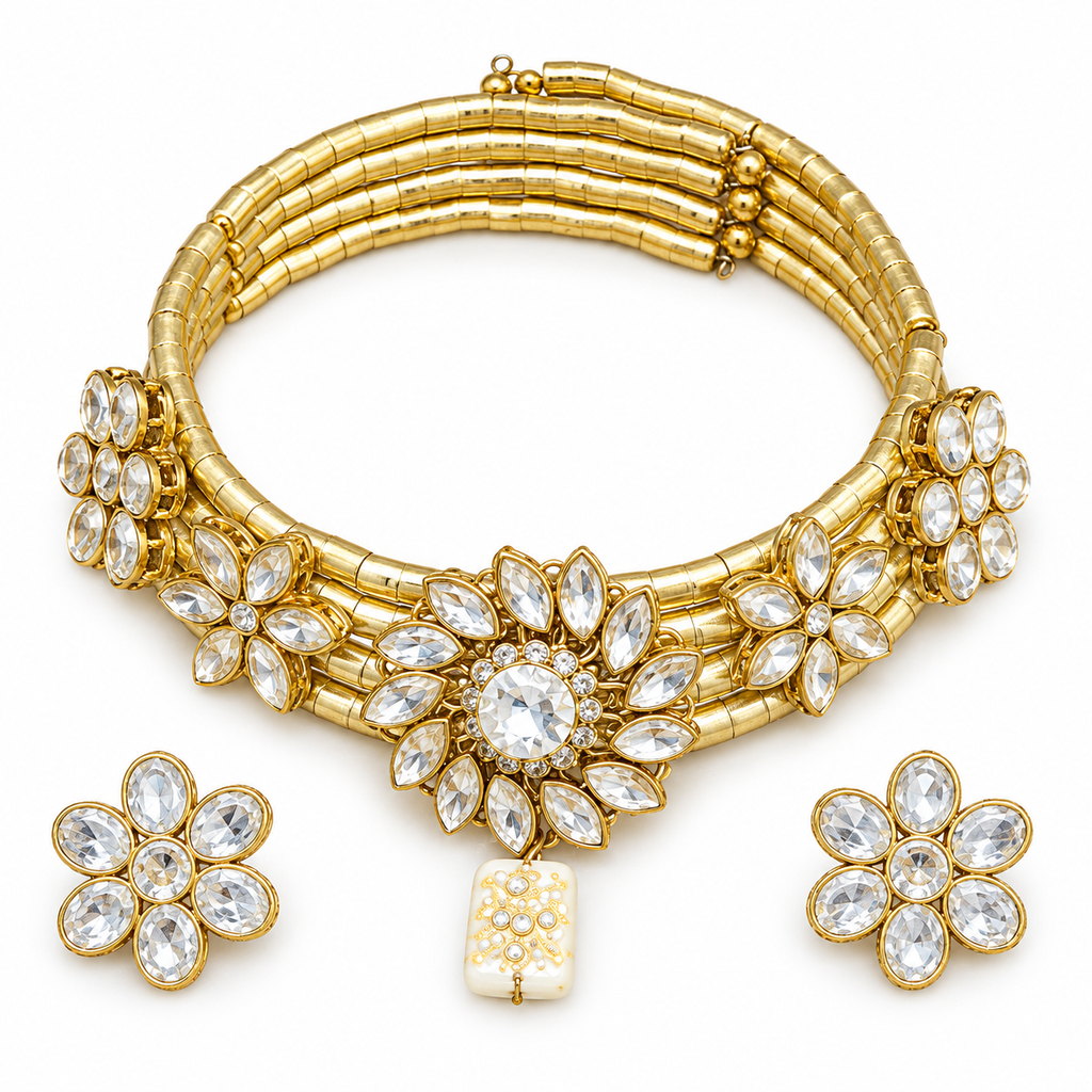 Chandrika hasli and earrings — white view