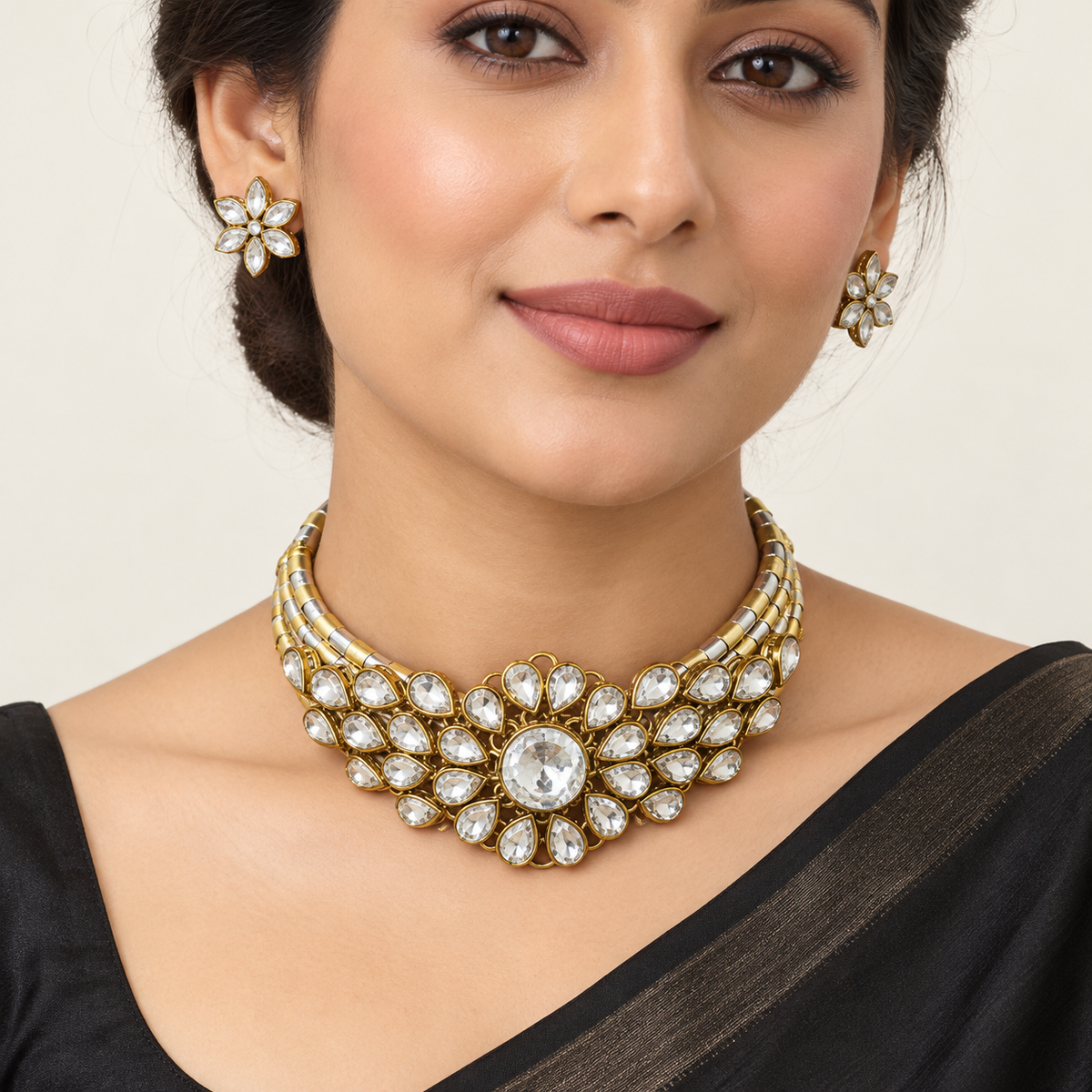 Sitara Phool hasli and earrings — model view
