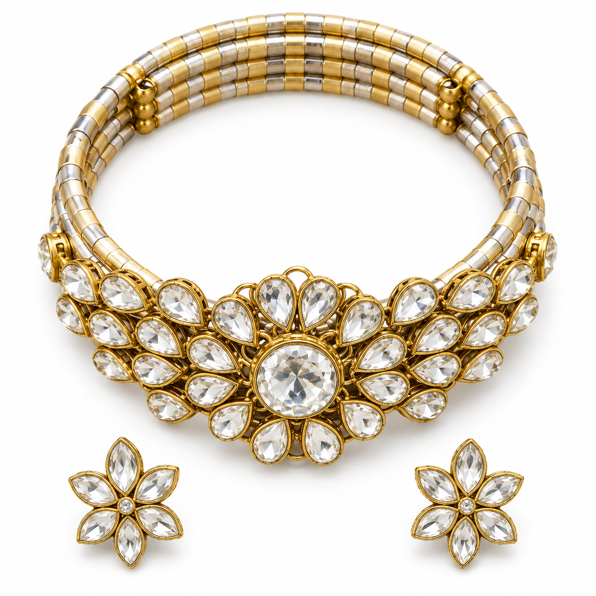 Sitara Phool hasli and earrings — white view