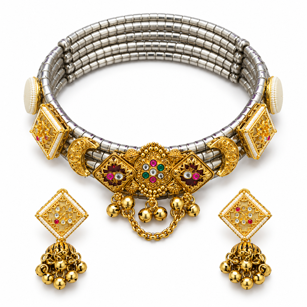 Kanak Raag hasli and earrings — white view