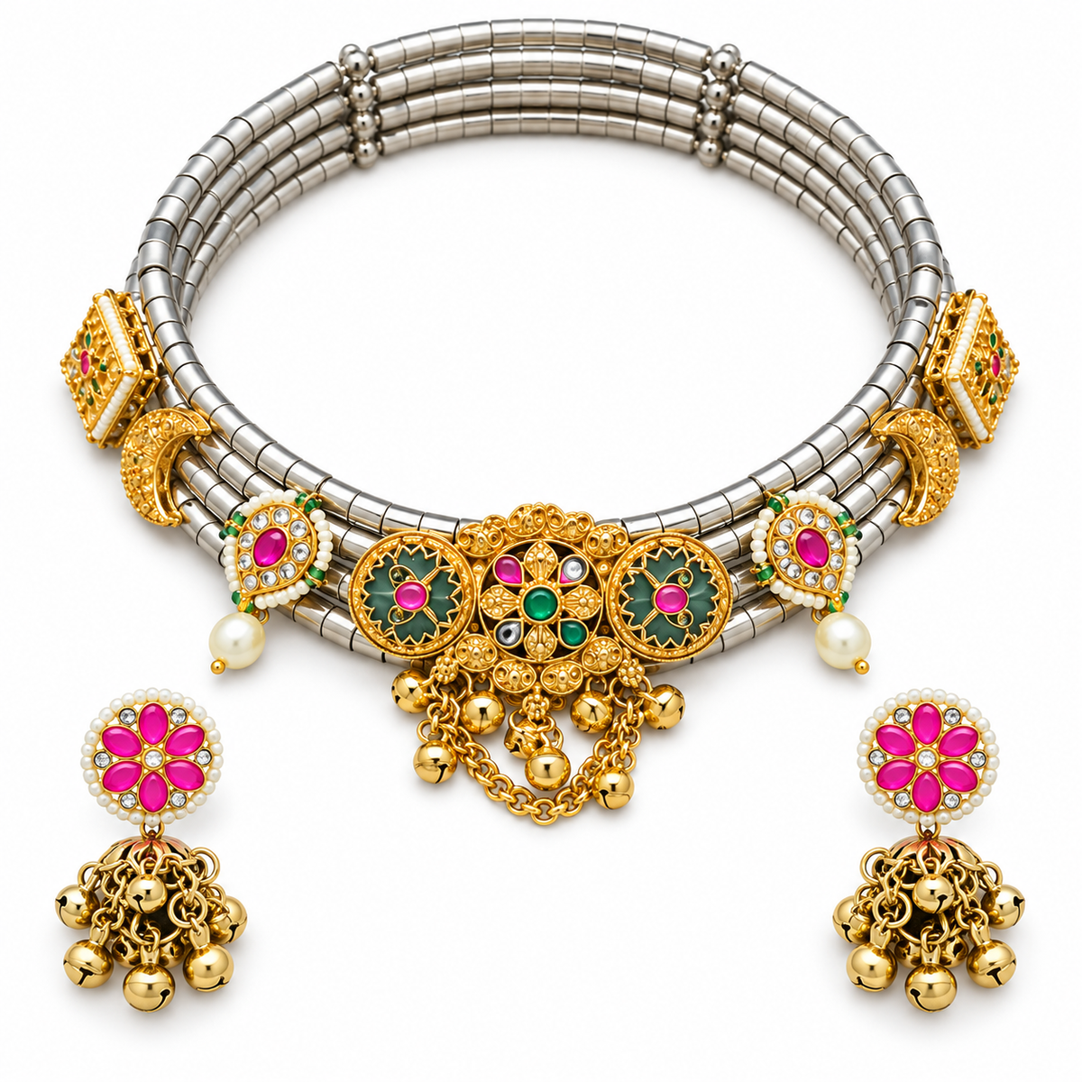Gulnaar Raag hasli and earrings — white view