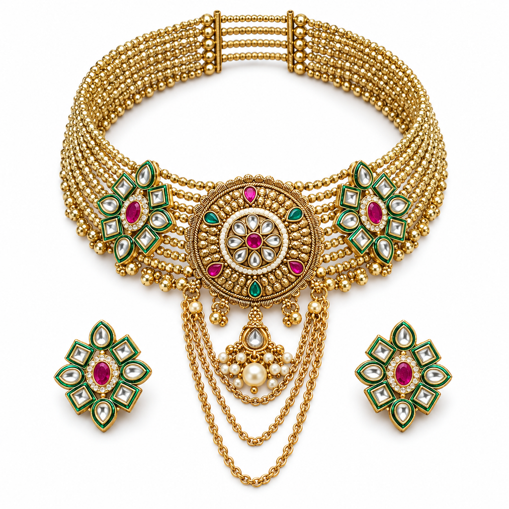 Rajmehfil hasli and earrings — white view