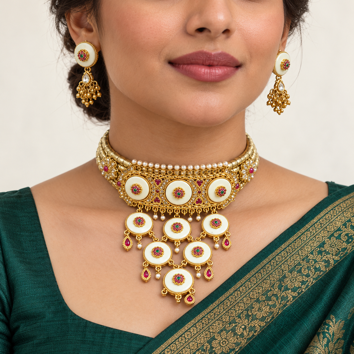 DEVIQ Gul Aaina JS-1049 hasli set worn with saree