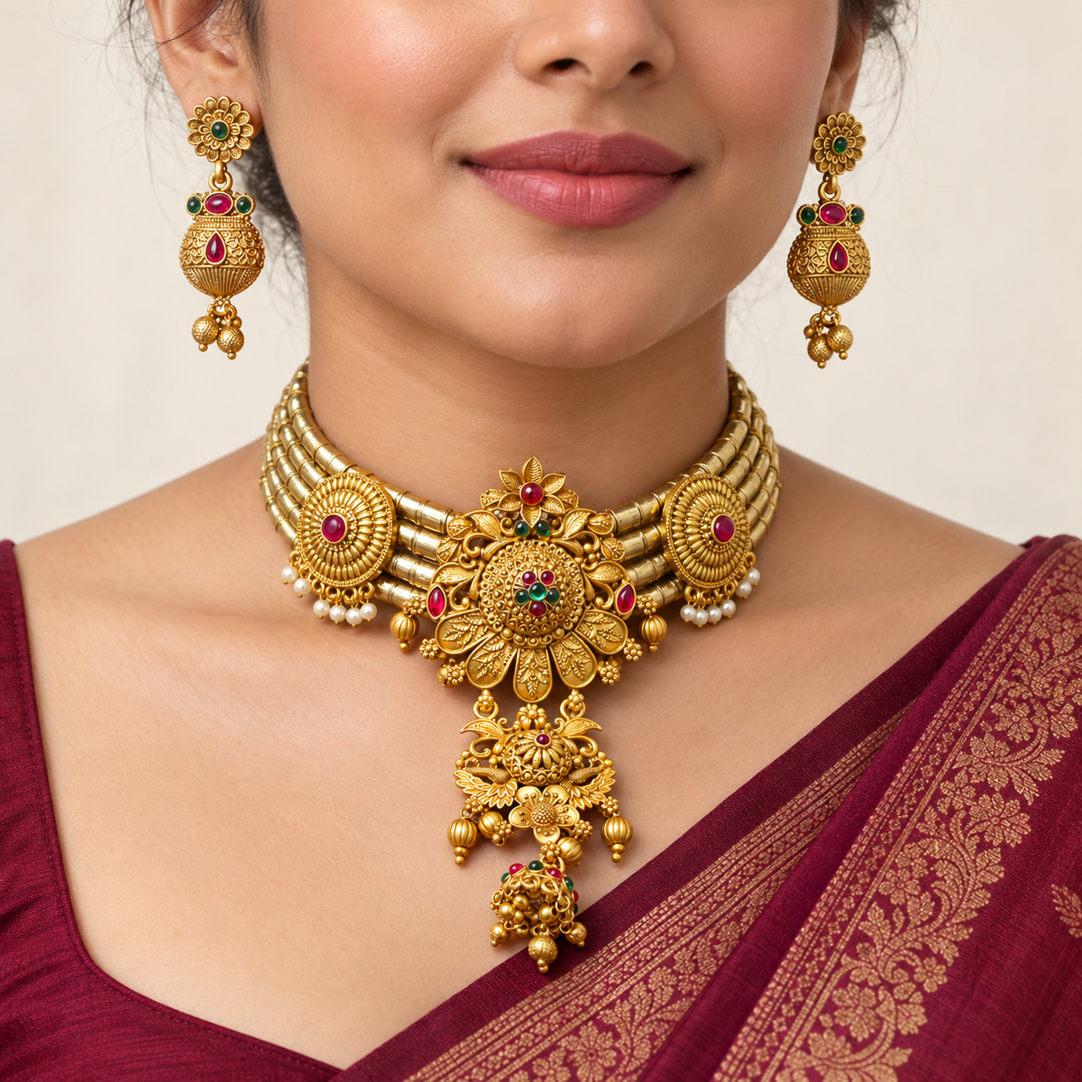 DEVIQ Shahi Mor JS-1050 hasli set worn with saree