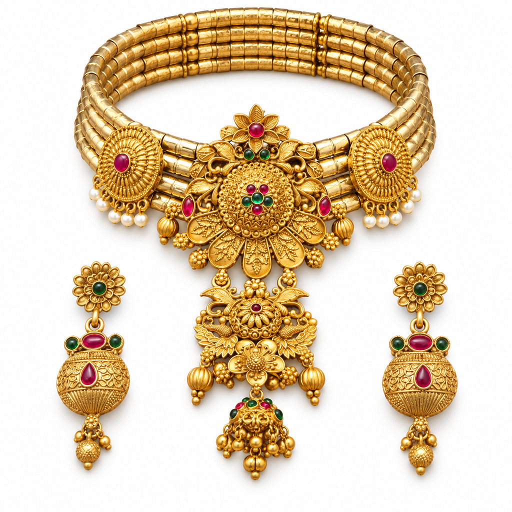 DEVIQ Shahi Mor JS-1050 complete hasli set on white