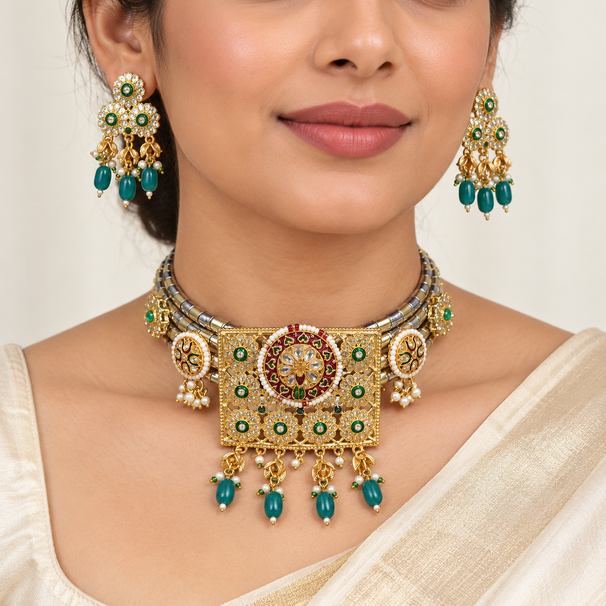DEVIQ Sabz Mahal JS-1051 hasli set worn with saree