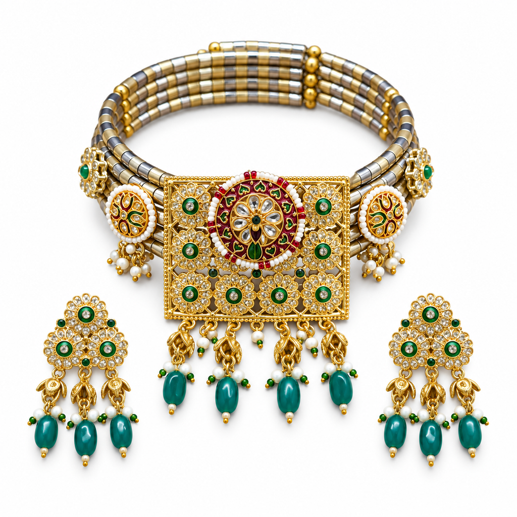 DEVIQ Sabz Mahal JS-1051 complete hasli set on white