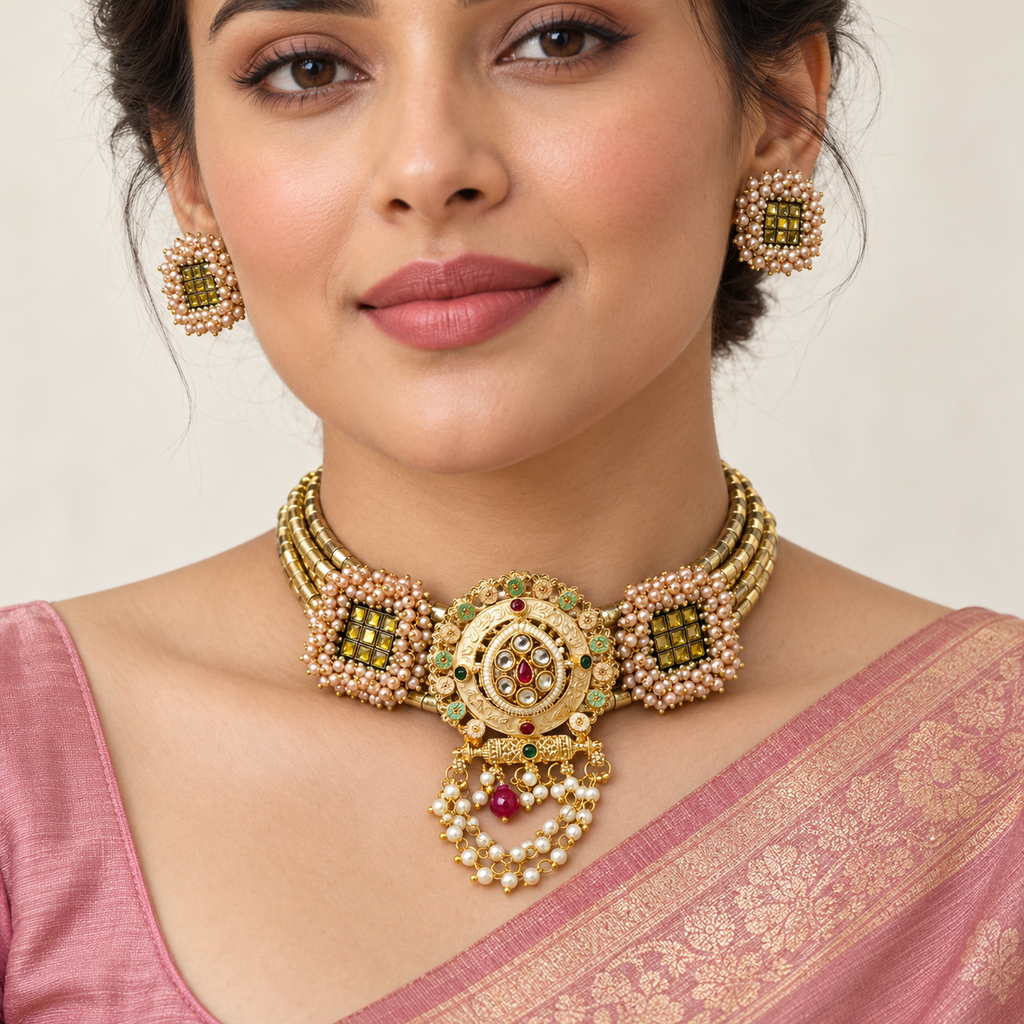 DEVIQ Noor Jharokha JS-1052 hasli set worn with saree