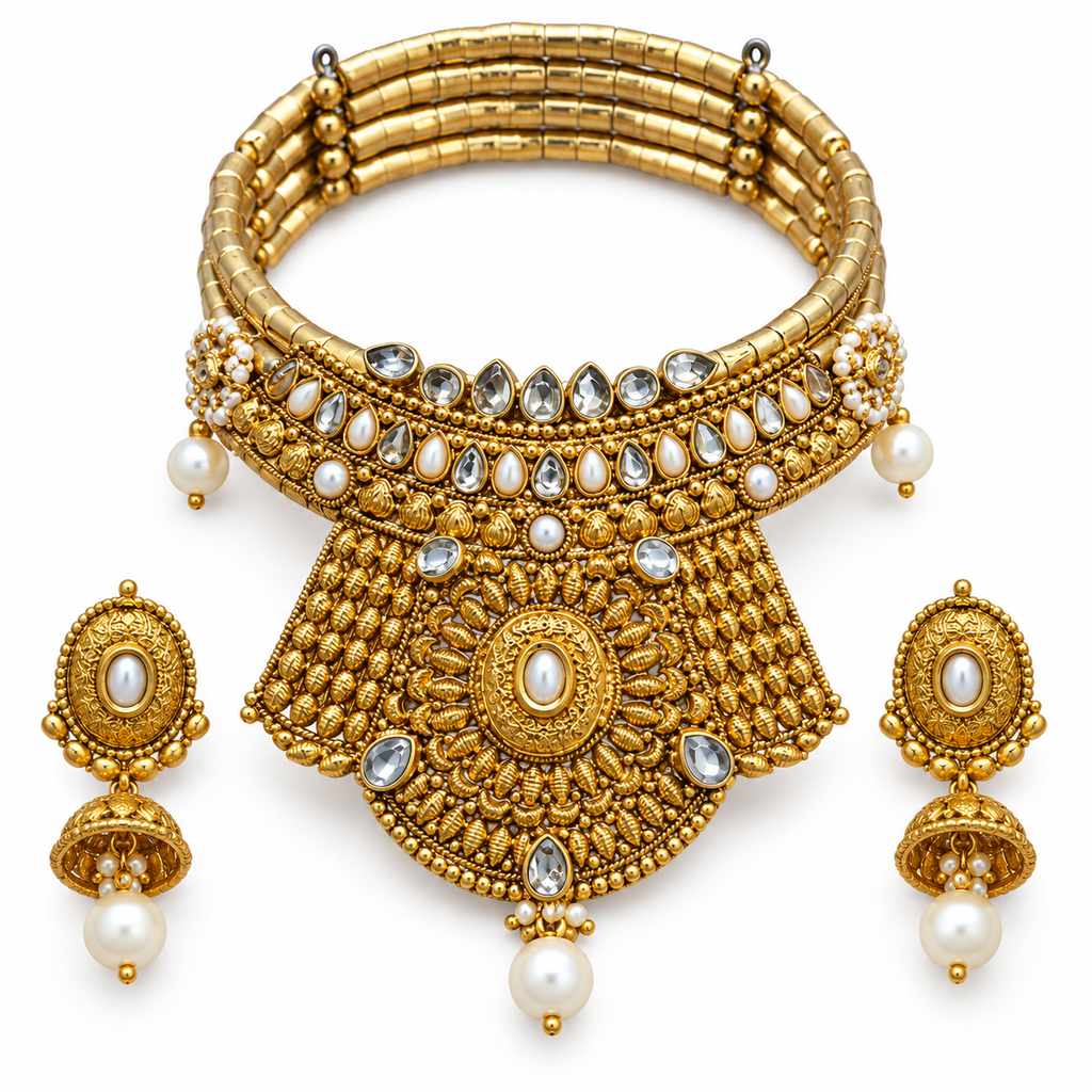 DEVIQ Zar Mahal JS-1054 complete hasli set on white