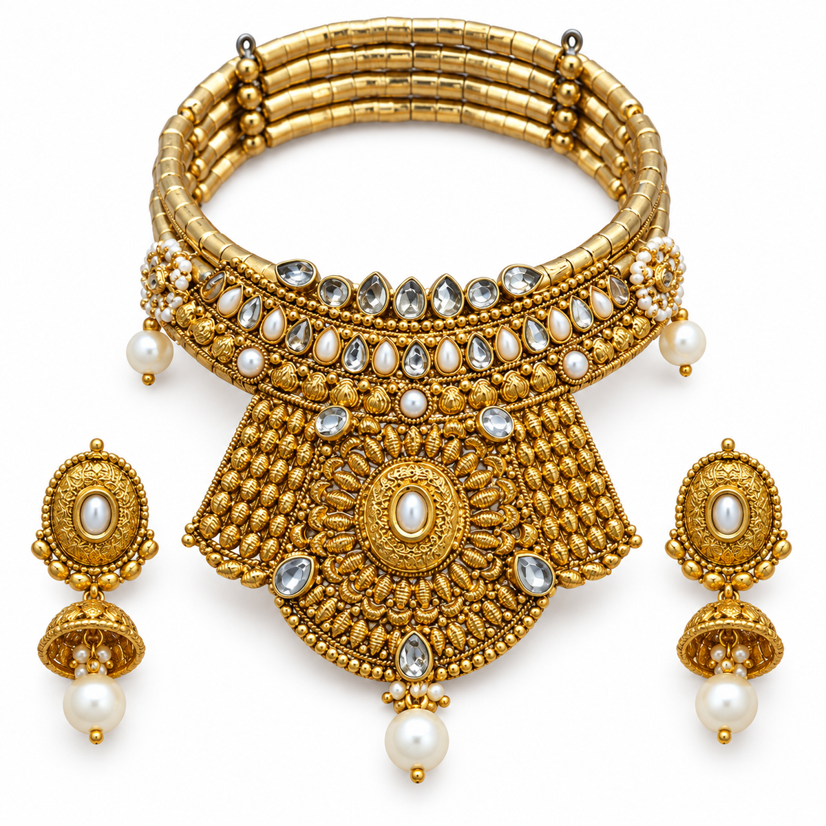 DEVIQ Zar Mahal JS-1054 complete hasli set on white