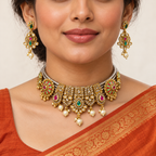 DEVIQ Rang Mehal JS-1055 hasli set worn with saree