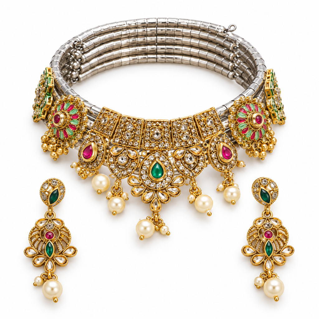 DEVIQ Rang Mehal JS-1055 complete hasli set on white