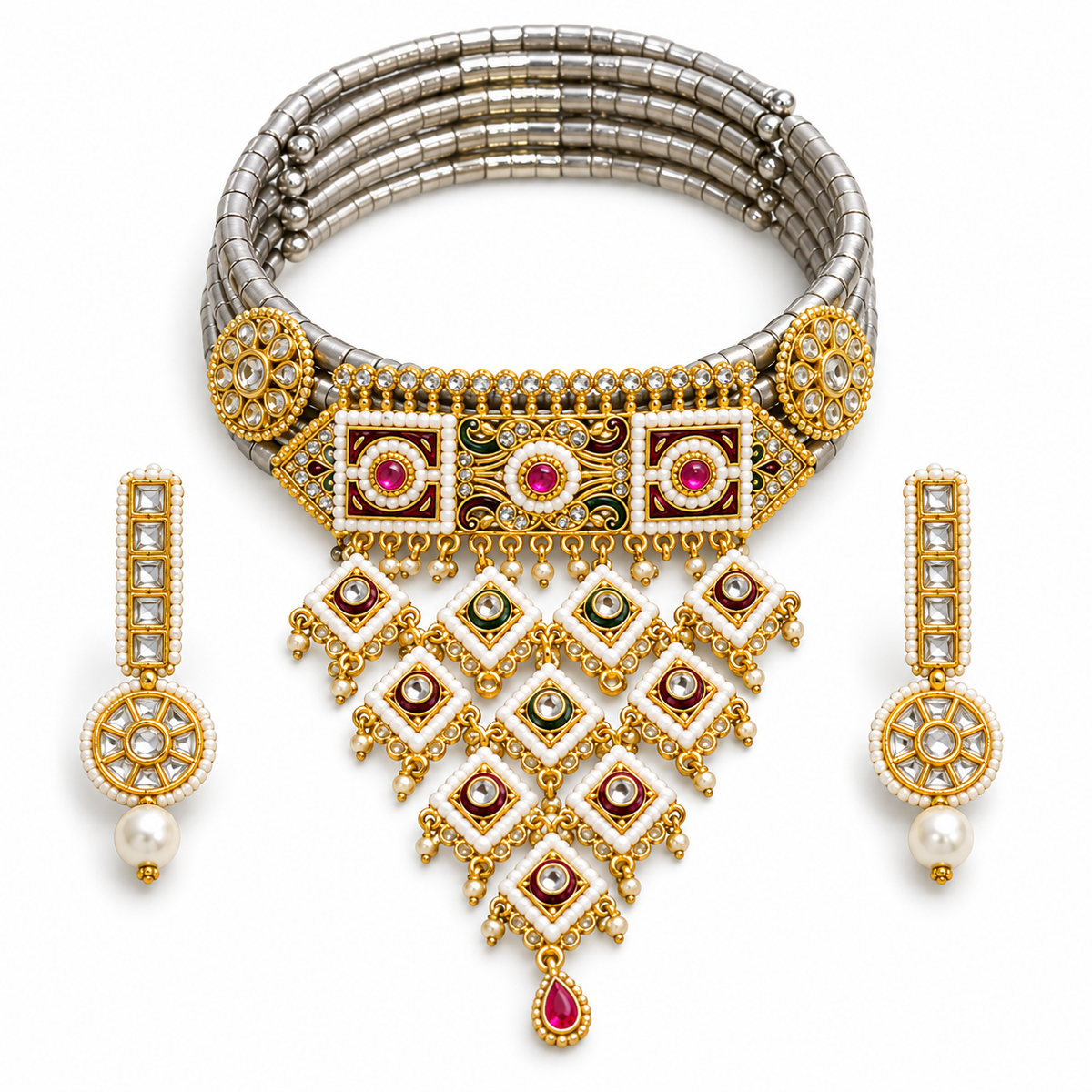 DEVIQ Aaina Bagh JS-1056 complete hasli set on white
